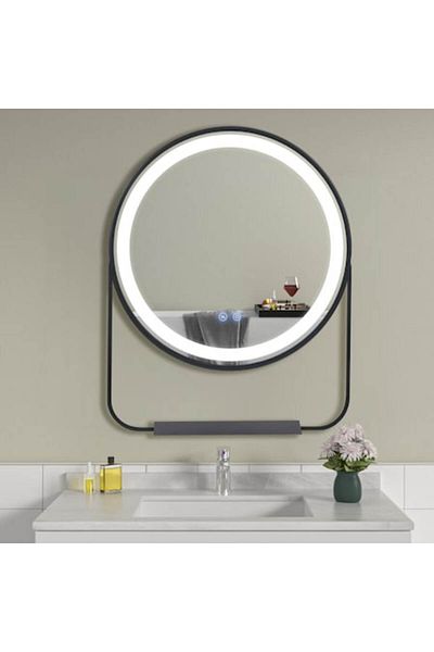 OPTIM DEKO Premium Bathroom Mirror with LED Lighting, Touch Control, Round Shape, Anti-Fog System, and Metal Sh