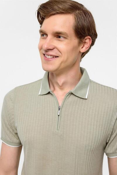 SÜVARİ Khaki Slim Fit Polo Neck T-Shirt