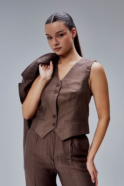 Bolivente Brown Linen Woven 3 Piece Set