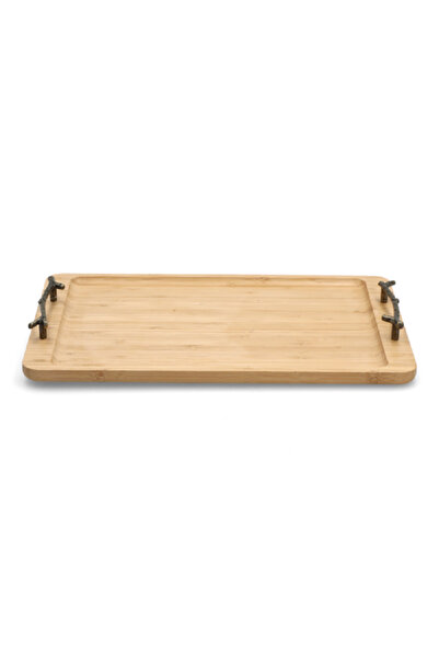 Bien Servi Durable Rectangular Bamboo Serving Tray with Metal Handle Brown