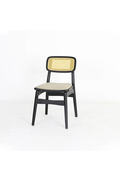 rexa Single chair, wood and rattan, black color, 40-44-75 cm