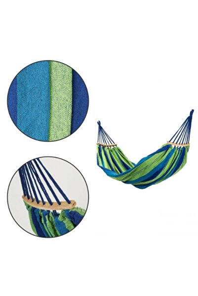 HOZRO HOZRO Hammock with Wooden Bar, Size 200x80 cm, Green/Blue
