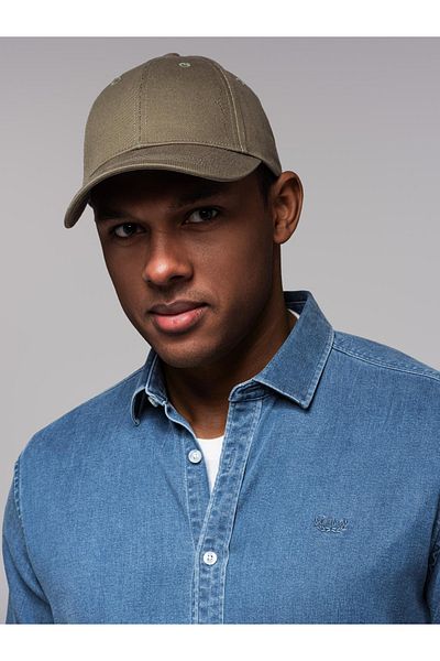 OMBRE Herren-Baseballkappe mit Schirm und dekorativer Stickerei - Khaki V2 OM-ACCS-0102