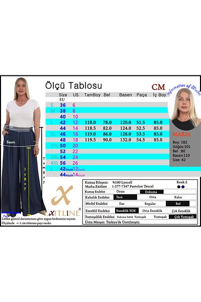 EXİTLİNE Women's Wide Leg Summer Navy Blue Trousers with Elastic Waist Belt