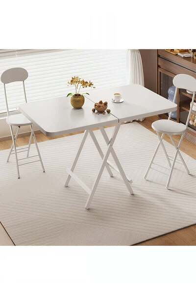 Taimi White Folding Dining Table, Rectangle Table, Portable Table for Kitchen, Dining Room, 100x60x74cm
