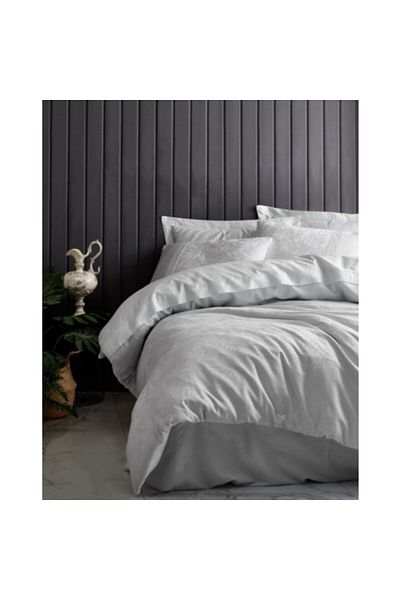 Cotton Box Lenjerie de pat jacquard satin de lux, Cotton Box, Leaf Ice Blue (gri)