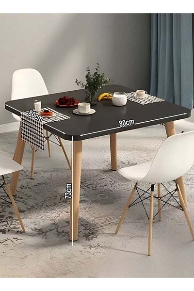 Taimi Black Modern Square Dining Table, Solid Wood for Kitchen, Dining Room, Living Room 80x80x72cm