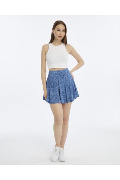 LE CARAMBOLE Fusta scurtă de vară din țesătură viscoză albastru închis pentru femei 1905