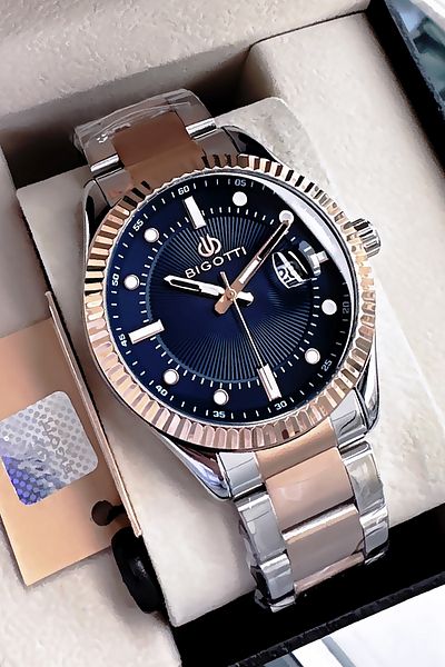 Bigotti Special Boxed 5 Atm Waterproof Men Wristwatch Rosegold Color Steel Band + Gift Bracelet Bme2024C1