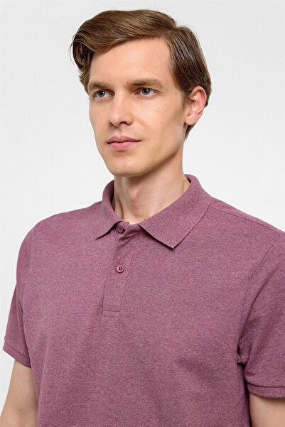 SÜVARİ Dark Claret Red Regular Dobby Polo Neck T-Shirt