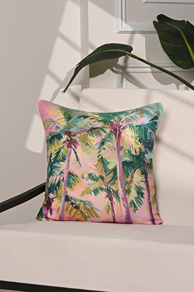 decofav Husă de pernă cu model de copac tropical colorat Paradise Palms – 43x...