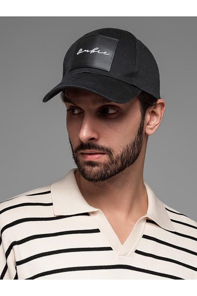 OMBRE Herren Baseballcap mit Schirm und großem Patch - schwarz V1 OM-ACCS-0101