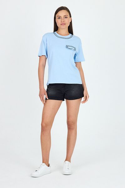 Rays Blue Embroidered Pocket Look Detailed T-Shirt 2255m