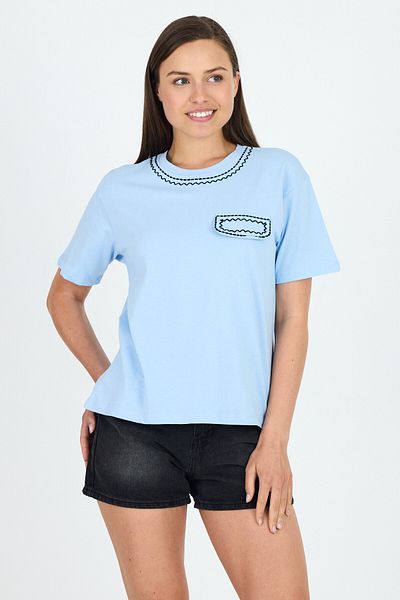 Rays Blue Embroidered Pocket Look Detailed T-Shirt 2255m