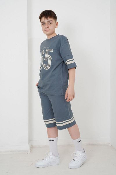 HayKids Boy's Two Thread Fabric Crew Neck Printed Shorts Suit