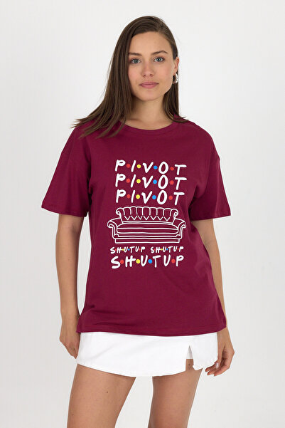 Rays Tricou oversize 100% bumbac imprimat cu text roșu Claret 2150-10M