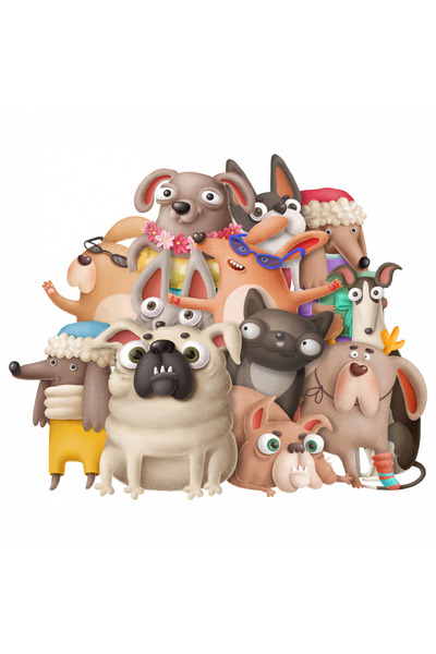 INOVATIX Set de 8 autocolante cu câini amuzanți, INOVATIX®. 6 cm