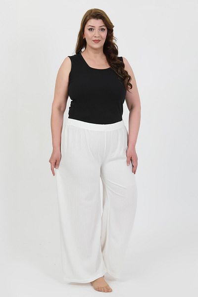 Akbeniz Women's Plus Size Wrinkle Pants 210076 White