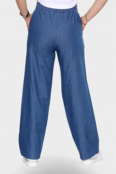 NEWCO beli lastikli bağlama detaylı cepli denim bol paça pantolon