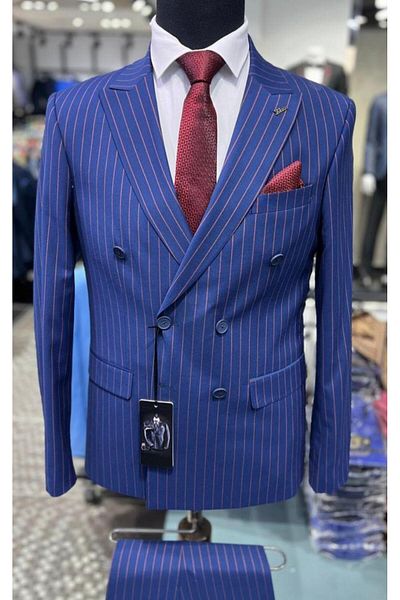 marco mılano Men's Suit, 2 Pieces, Striped Pattern, Slim Fit, Marco Milano