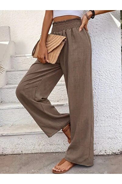 Modayakamoz Yeni Sezon Kadın Yüksek Bel Lastikli İthal Krep Pantolon