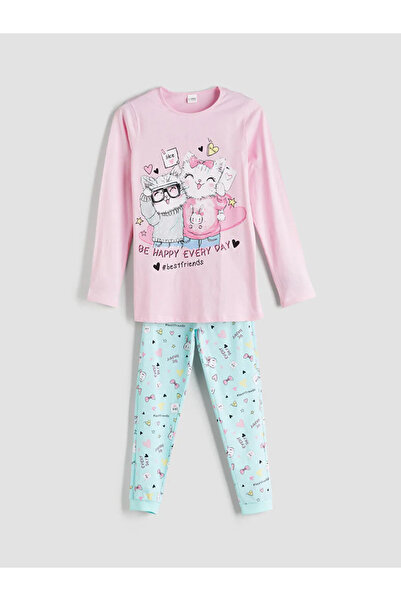 LC Waikiki LCW Kids Pembe Bisiklet Yaka Kız Çocuk Pijama Takımı
