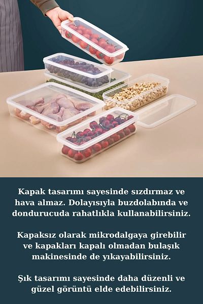 Espas Home Set of 7 Leakproof Freshbox Breakfast Storage Containers / 1X3000 ml + 6X300 ml – Transparent