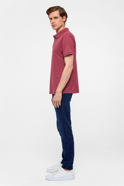 SÜVARİ Dark Claret Red Regular Dobby Polo Neck T-Shirt