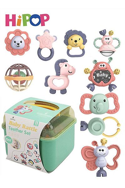 Hipopanda HIPOP 11pcs Baby Rattle Toy, Infant Teething Toys, Grab and Spin Rattles Sensory Toy Set
