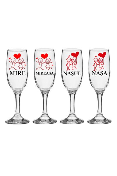 OEM Set pahare Sampanie din sticla personalizate Miri si Nasi pentru nunta