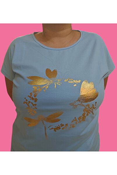 Barato Кръгла яка с флорален мотив, модерна печатна памучна тениска в голям размер