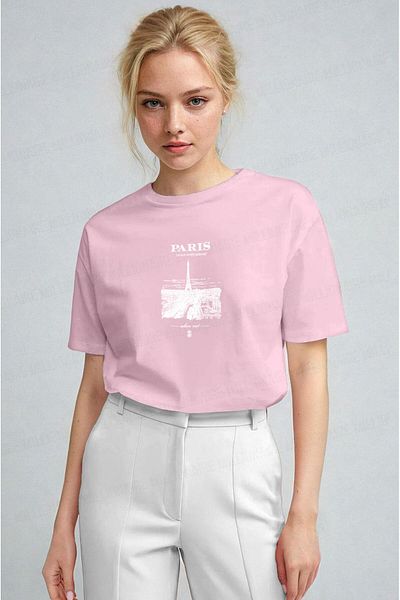 Millionaire Women's Pink Paris Regular Fit Regular Fit T-Shirt