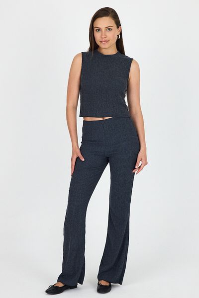 Rays Blue Sleeveless Crop Top and Flared Leg Pants Set 1512