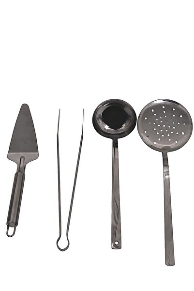 Becenhouse 4 Piece Stainless Chrome Kitchen Serving Set (Colander, Ladle, Spatula, Tongs)