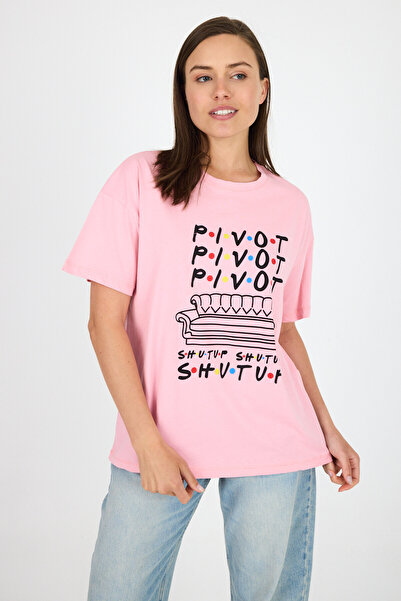 Rays تي شيرت كبير الحجم مطبوع عليه نص وردي 100% قطن 2150-10M