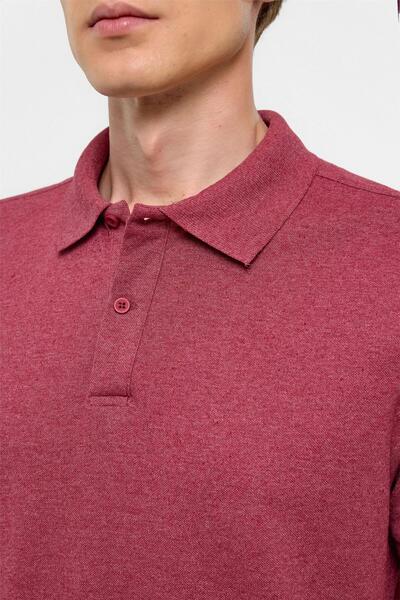 SÜVARİ Dark Claret Red Regular Dobby Polo Neck T-Shirt