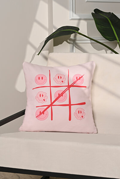 decofav Husă de pernă Happy Wins TikTakToe cu zâmbet – 43x43cm