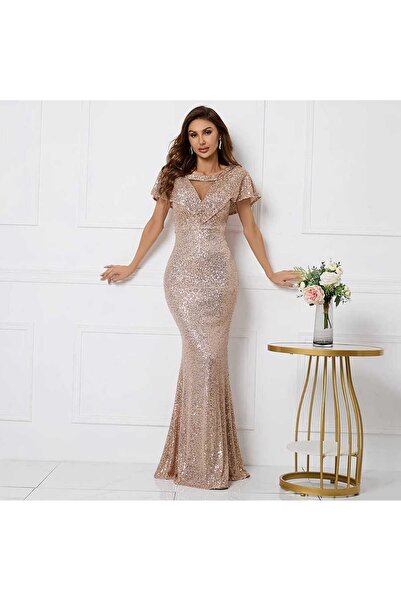 MODAS melek kol v yaka pulpayet uzun abiye elbise