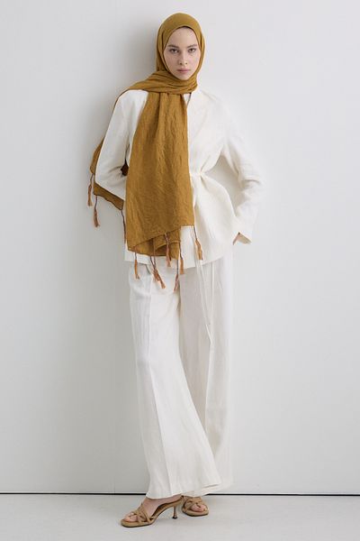 FENZA SCARF Drew Mustard Bohemian Cotton Shawl with Long Fringe