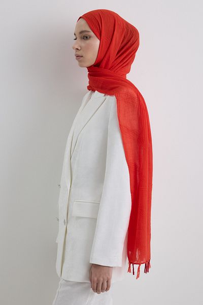 FENZA SCARF Lilyum Coral Fringe Tassel Cotton Shawl