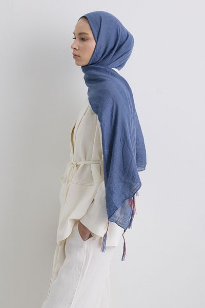 FENZA SCARF Drew Indigo Bohemian Cotton Shawl with Long Fringes