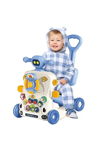 WePro Store Premergător 6 în 1 albastru, balansoar, trotinetă, centru de activități, tastatură, lumini, sunete, 6 luni+