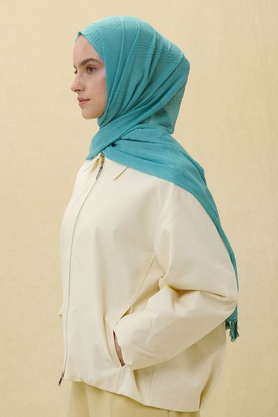 FENZA SCARF Lily Water Green Fringe Tassel Cotton Shawl