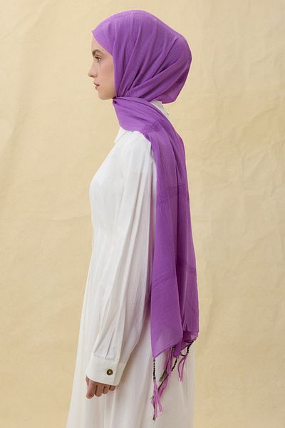 FENZA SCARF Brice Live Purple Long Fringe Tassel Cotton Shawl