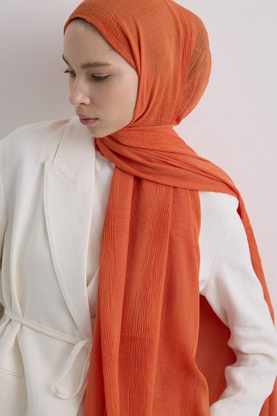 FENZA SCARF Brice Orange Long Fringe Tassel Cotton Shawl