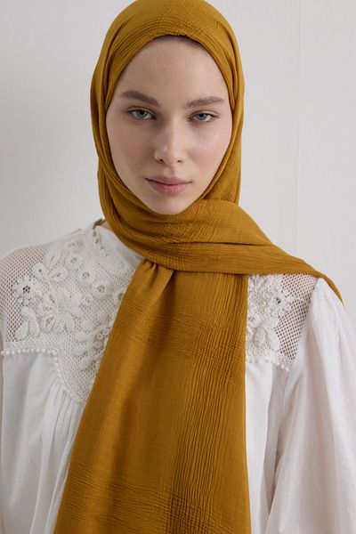 FENZA SCARF Brice Mustard Long Fringe Tassles Cotton Shawl