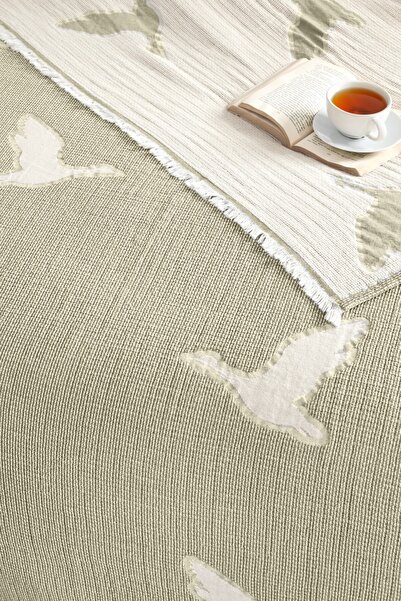 Evolet Home Kuş Desenli Jakarlı Pike