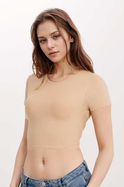 Loule Γυναικεία Ρούχα Ποδηλατική λαιμόκοψη Μισό μανίκι Βαμβακερό & Elastan Crop OL.01.ILK.110