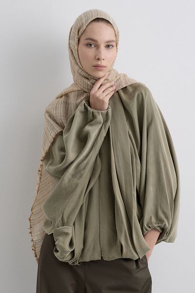 FENZA SCARF Baby Brown Patterned Linen Textured Cotton Shawl