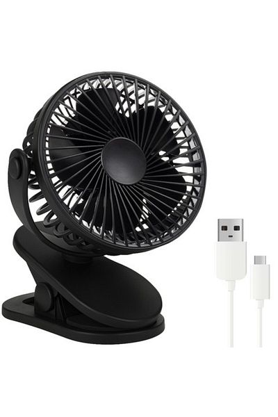 zola Ventilator birou fara fir, 3 viteze, mod wave, 360°, clips, USB, 5W, reincarcabil, negru